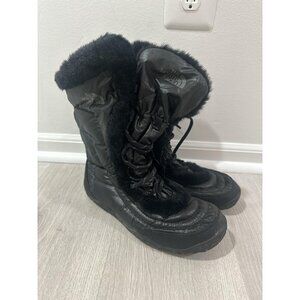 The North Face Nuptse Boots Womens Size 10 Black Goose Down Faux Fur Winter Warm